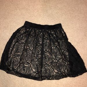 Black floral mesh skirt